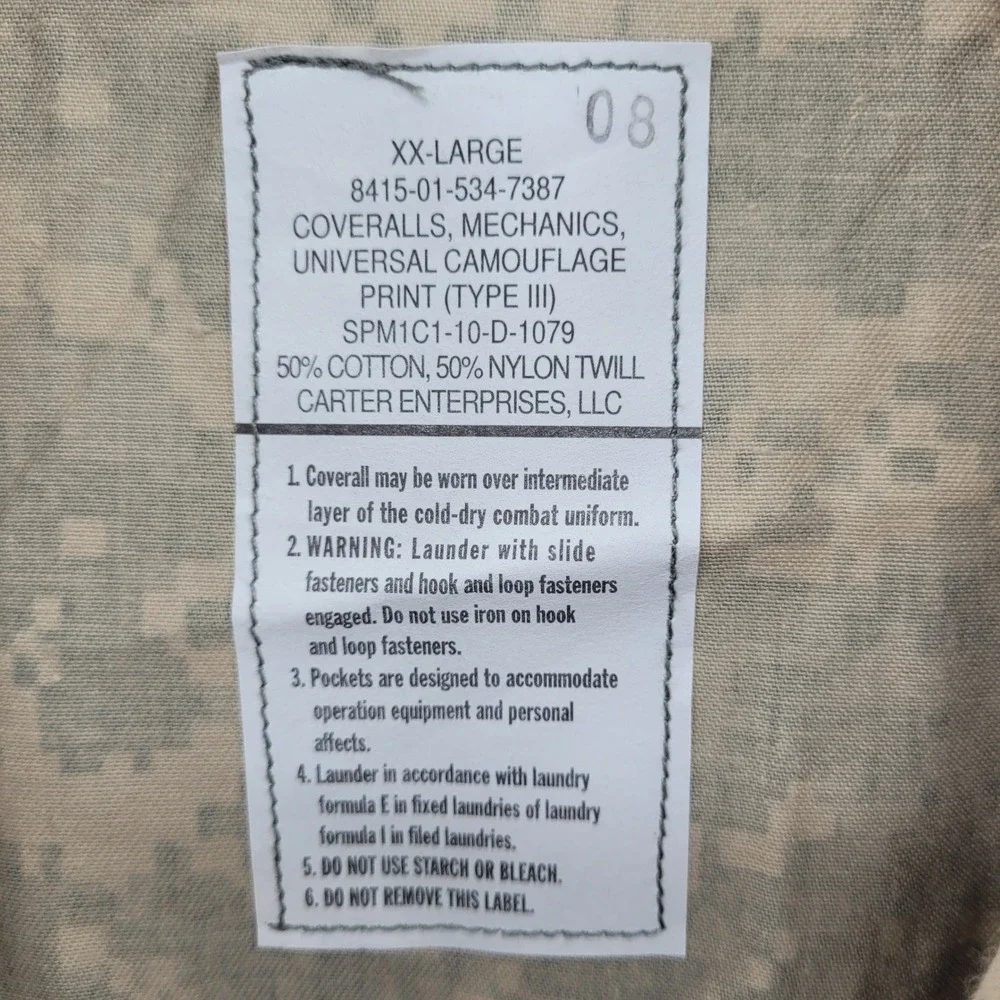 Carter Enterprises Coveralls Mechanics Mens 2XL Gray‎ Digital Camouflage Print